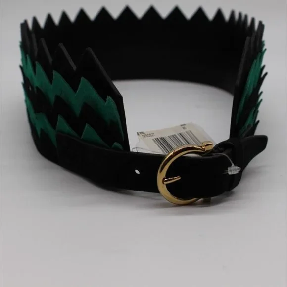$725 Salvatore Ferragamo Belt - Black/Green Suede Leather  display picture 3